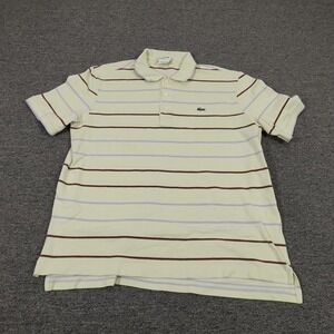 Lacoste Polo Shirt Mens Large Yellow Striped Cotton Pique Casual Short Sleeve